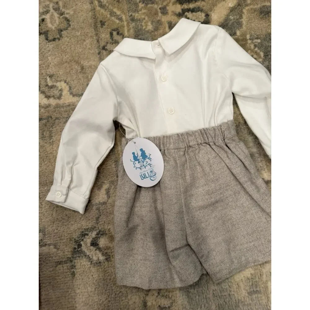 Luli & Me Long Sleeve Brown Tweed Button On Short Set Fall 6 Months NWT